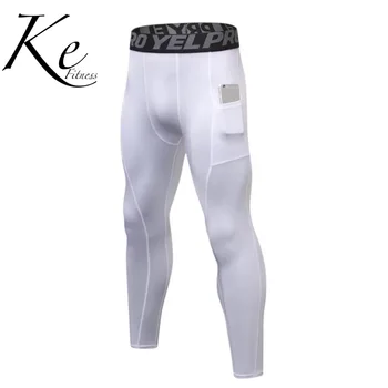 Мужские брюки для фитнеса KE с карманами PRO running training exercise, эластичные, впитывающие влагу и быстросохнущие обтягивающие брюки мужские