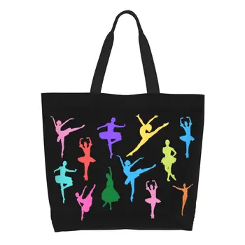 Сумки-тоут для любителей балетных танцев с модным принтом, портативная холщовая сумка для покупок, сумка для балерины