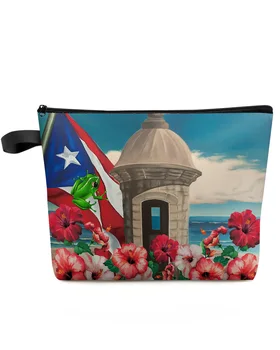 Флаг Пуэрто-Рико, Цветок Гибискуса, дорожная косметичка большой емкости, Переносная сумка для хранения косметики, женский Водонепроницаемый пенал