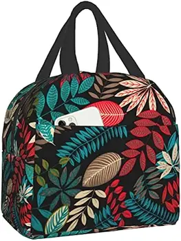 Изолированная сумка для ланча с тропическими листьями для женщин и девочек, сумка-холодильник, многоразовый контейнер для ланча для школы, работы, офиса, путешествий