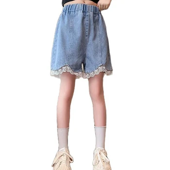 Джинсы для девочек, короткие джинсы с кружевным цветочным рисунком, летние джинсы для девочек, повседневная одежда для девочек 6, 8, 10, 12, 14