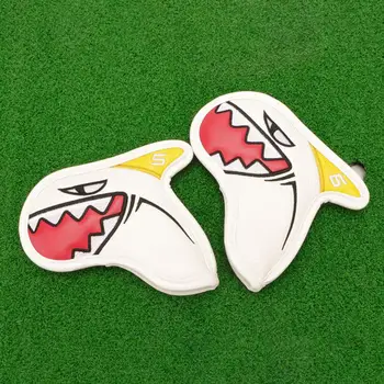 железные головные уборы для гольфа 9x Shark Кожаные чехлы для клюшек для гольфа из искусственной кожи Черного цвета