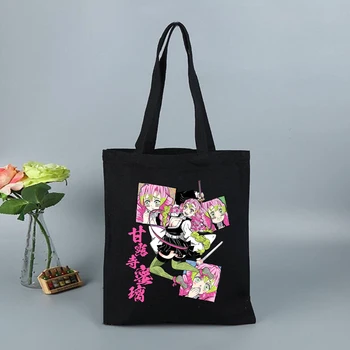 Сумки Hashira Kanroji Mitsuri, истребительница демонов из аниме, большая сумка через плечо, тканевая холщовая сумка для девочек, сумка для покупок, школьная сумка