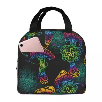 Переносная сумка для ланча Psychedelic Magic Mushrooms Изолированная сумка-холодильник, Термосумка для пикника, сумка для ланча для женщин и детей