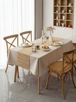 Однотонная скатерть из водонепроницаемой хлопчатобумажной и льняной ткани, не стираемая, прямоугольный чайный столик, скатерть для обеденного стола