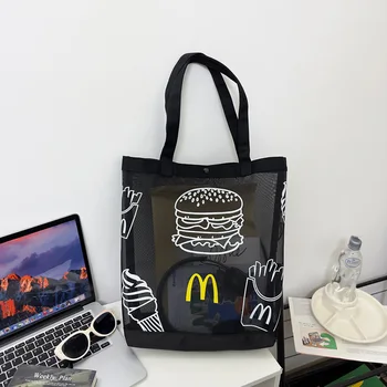 Новинка, сетчатая сумка для гамбургеров, складная пляжная сумка, легкая сумка для покупок, портативная Модная Стильная сумка для продуктов, черная