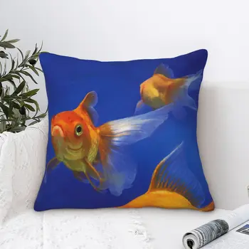 Бархатная наволочка с тремя золотыми рыбками Kawaii на молнии, подушка для спинки, украшение для дома