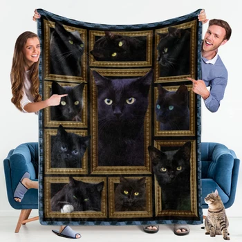 Плед с черным котом, супер Мягкая уютная теплая Плюшевая простыня, Покрывало для кровати, дивана, пледа для путешествий и пикника, Тепловые легкие одеяла