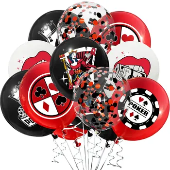 10ШТ Украшение Тематической вечеринки в казино Игровой Ночной Покер Воздушный шар Красный Черный День Рождения Карнавальный Воздушный шар Принадлежности для ночной вечеринки в Лас-Вегасе