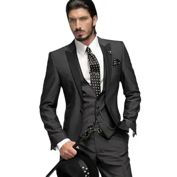 Мужской костюм Slim Fit, 3 предмета, Бордовый смокинг Gentle-мужской Свадебный смокинг с лацканами Для жениха (пиджак + брюки + жилет)