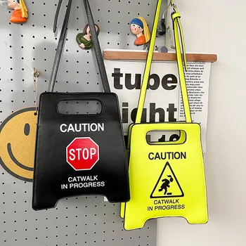 Забавная модная женская сумка в форме предупреждающего знака с буквенным принтом, женская сумка через плечо, женская сумка-мессенджер, женская сумка-тоут