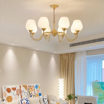 Новая стеклянная люстра для гостиной со светодиодной подсветкой, простая и легкая, роскошные лампы для спальни в кремовом стиле, лампа для гостиничного номера