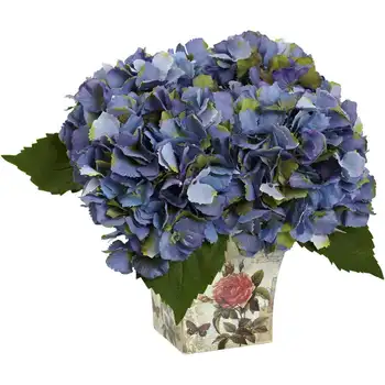 Композиция из Искусственных цветов с Цветочным Кашпо Синего цвета