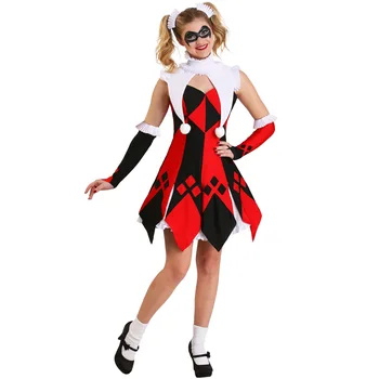 Красно-белый клетчатый костюм клоуна, женская форма для ролевых игр, Костюмы клоуна на Хэллоуин, Цирковые костюмы Cos
