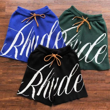 Летние новые трикотажные шорты Rhude, мужские И женские Жаккардовые бриджи с логотипом из больших букв большого размера Внутри