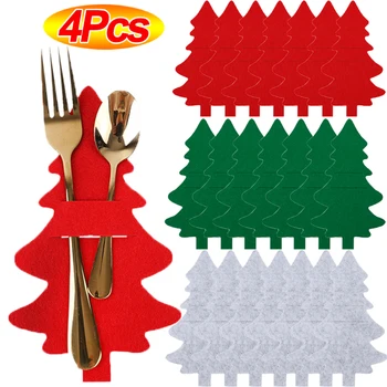 Рождественские держатели для столовых приборов, карманные сумки для хранения ножей и вилок, органайзер для кухонной посуды в виде лося и снежинки, чехлы для домашнего рождественского декора