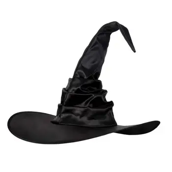 Классическая Черная шляпа ведьмы Стильная шляпа ведьмы на Хэллоуин для маскарада, косплей, черная шляпа с широкими полями, принадлежности для костюмов