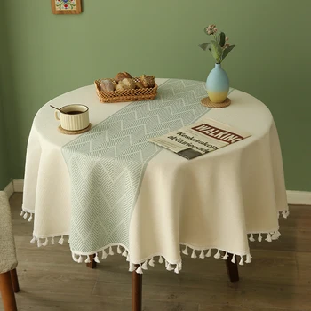 Простая хлопчатобумажная, льняная, простая и элегантная бытовая маленькая круглая скатерть для обеденного стола, прикроватный столик, скатерть для чайного стола