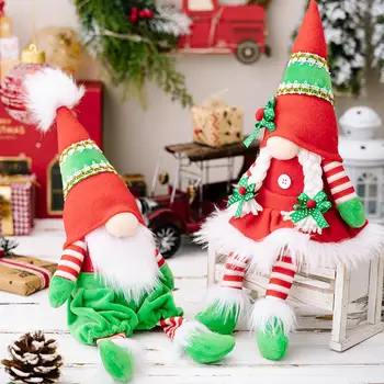 Украшение дома куклой-гномом Зеленый эльф-гном Причудливая Рождественская кукла-гном Праздничное украшение дома с безликим ярким дизайном