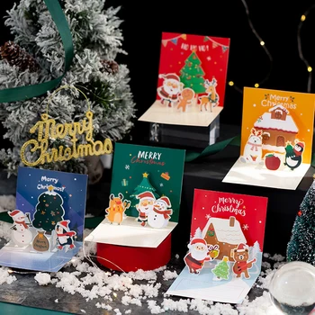 3D Рождественская Поздравительная Открытка Милый Санта Клаус Снеговик Лось Пингвин Счастливого Рождества Рукописные Поздравительные Открытки Новогодние Подарки Для Детей