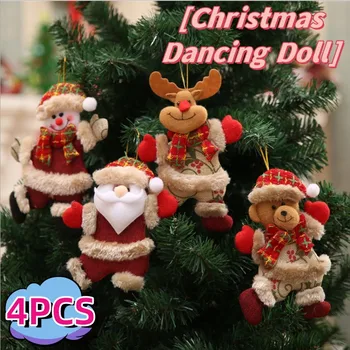 4ШТ Рождественский Танцующий Медведь Санта Клаус Снеговик Лось Подвесной Декор Аксессуары для Рождественской Елки Маленькие Тканевые куклы Рождественские Подарки