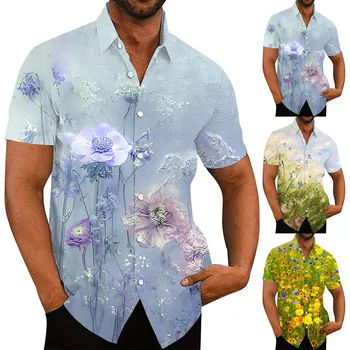 Designer Spring Summer Men's Casual Cotton Linen Solid Color Short  Sleeve Shirts Loose Shirts рубашка с коротким рукавом