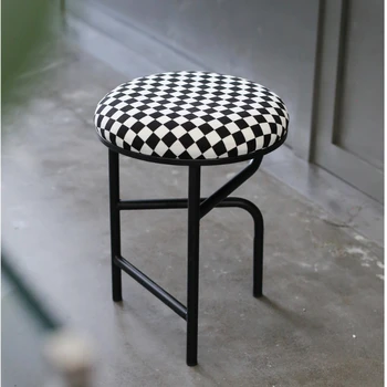 Скандинавский минимализм, современная шахматная доска, ткань, Черный, белый дизайн, Табуретки для макияжа, Арт-R-образные барные стулья, Мебель для гостиной, Табурет