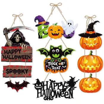 Бумажная вывеска на Хэллоуин, украшение в виде тыквы, подвески с привидениями, с праздником Хэллоуина, Трюк или угощение, реквизит для подвешивания на двери Хэллоуина