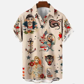 2023 Мужская Летняя Гавайская Рубашка Social Floral Anime Beach S С 3D Принтом, Модные Топы С Коротким Рукавом, Футболка Homme Oversize Plus Size