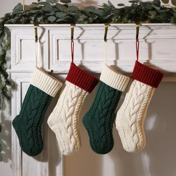 Рождественские Вязаные носки размером 46 см, Рождественская Подарочная упаковка, Украшение для камина, Цветные чулки, сумка Санта-Лося 2023