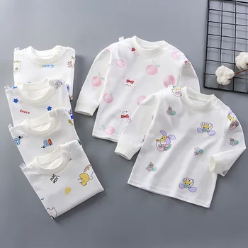 Пижама из чистого хлопка с длинными рукавами для малышей, топы для детей, осенняя одежда, нижнее белье для мальчиков и девочек, детские плавки, футболка
