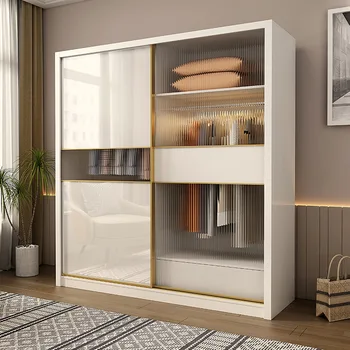 White Morden Fashion Designs Мебель для спальни Шкаф с раздвижной деревянной дверью Шкафы для спальни Шкаф для одежды с большим объемом хранения