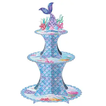 Me-rmaid Cupcake Tower 3-уровневая Металлическая подставка для торта, лоток, Красочная подставка для десерта, Инструменты для украшения торта на домашней кухне