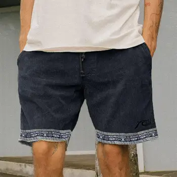 Летние мужские шорты с винтажным принтом, эластичный пояс, длина до колен, дышащие повседневные шорты с карманами, идеально подходящие для занятий фитнесом