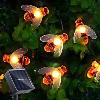 Солнечная Струнная лампа LED Cute Bee Outdoor Light Свадьба Домашний Сад Патио Вечеринка Рождественская Елка Медоносная Пчела Звездная Фея Декор Лампа
