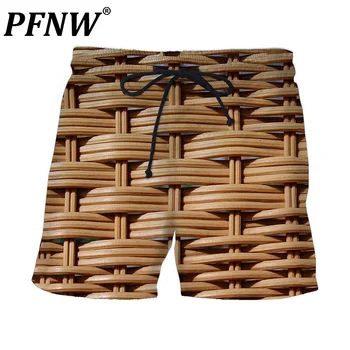 PFNW Летние новые мужские модные шорты в клетку с 3D принтом, классные дышащие уличные брюки Y2K Design на завязках 12A9643