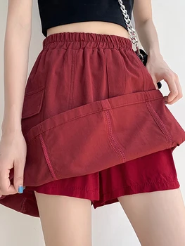 Однотонная рабочая одежда, юбка трапециевидной формы, женская летняя эластичная юбка с высокой талией для похудения, повседневная короткая юбка-брюки