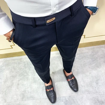 Летние мужские повседневные брюки Стрейчевые Тонкие Прямые Классические синие Черные Серые Брендовые тонкие деловые офисные брюки больших размеров для мужчин