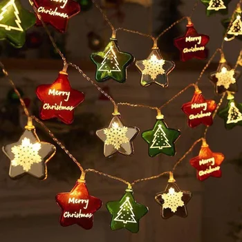 Гирлянда для рождественской елки 16 футов 30 светодиодных гирлянд со звездами и шариками на батарейках для внутреннего и наружного оформления