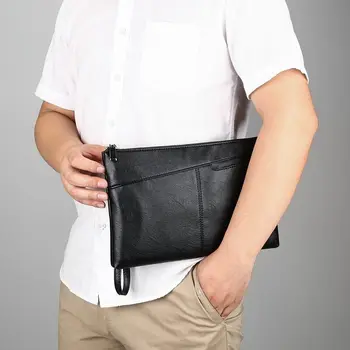 Сумка из искусственной кожи, классическая черная сумка-конверт большой емкости, модная мужская сумка-клатч