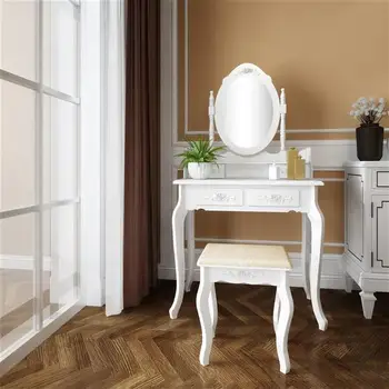 Современный лаконичный стиль, 4 ящика, вращение на 360 градусов, Съемный зеркальный туалетный столик, белый, для спальни и т. Д
