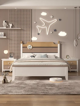 Мебель для спальни, детская кровать, кровать из массива дерева для мальчика-подростка, скандинавская современная простая небольшая бытовая односпальная кровать американского типа.