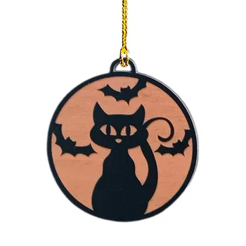 Подарочный кулон из круглого дерева на Хэллоуин С подвеской на шнурке, Подвесные Украшения для вечеринок