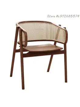 Обеденный стул Nordic Ins Design Для домашней гостиной, стул со спинкой из ротанга и цельного дерева, простой стул для переговоров, подлокотник для гостиничной гостиницы