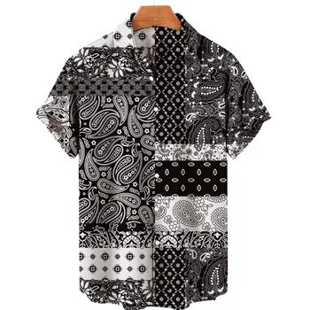 2023 Летние Мужские рубашки Гавайские с коротким рукавом 3D Повседневные Корейские Уличные рубашки для пляжных вечеринок Для мужской одежды Camisas Плюс Размер 5XL