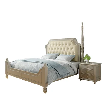 Французская двуспальная кровать из массива дерева в стиле люкс кремового цвета, спальня, кровать принцессы, американская двуспальная кровать с мягкой спинкой из вишневого дерева